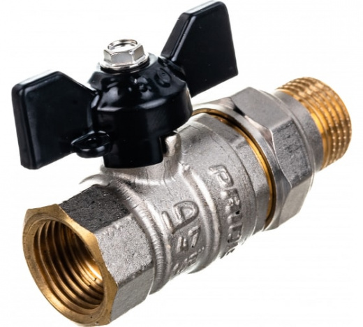 Кран шаровый латунный никель полнопроходной рычаг "Американка" Ду-15 (1/2") Ру-40 ВР LD Pride 47.15.В-ГШ.Р. в Чебексарах